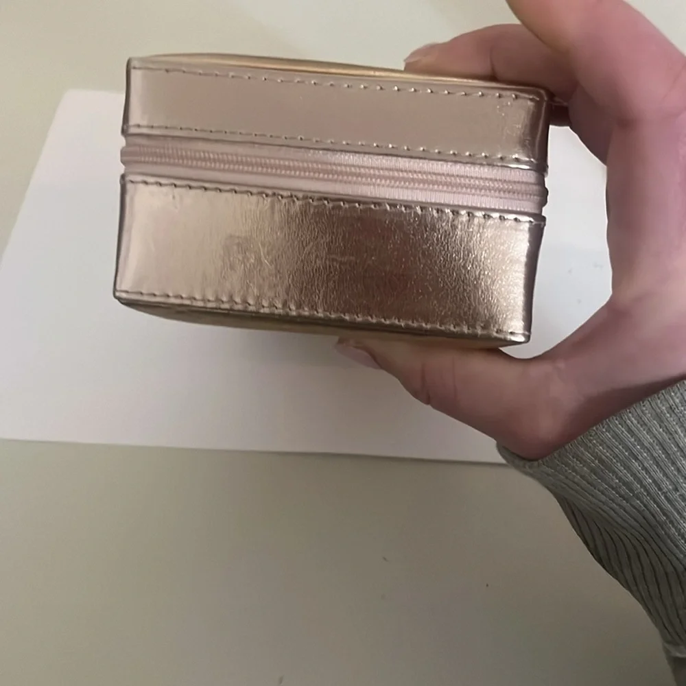 rose gold light copper zip around jewelry box with mirror and secret compartment